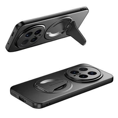 Para Honor Magic8 Pro 5G Capa Compatível com MagSafe Suporte Oculto Pele-Sensação Mate PC TPU Capa Traseira do Telefone - Preto