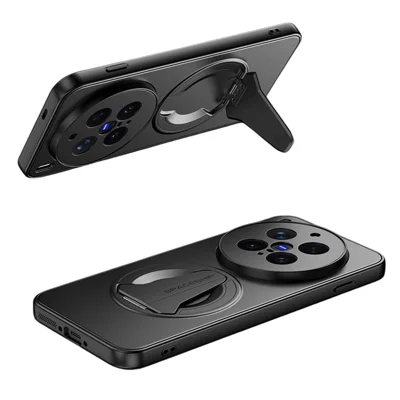 For vivo X300 Pro 5G Magnetic Case Hidden Kickstand Skin-Feel Matte PC TPU Phone Back Cover - Black