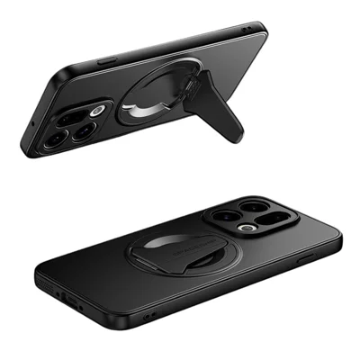 جراب لهاتف Oppo Find X9 5G متوافق مع MagSafe مع حامل مخفي جراب خلفي ناعم الملمس من مادة PC وTPU - أسود