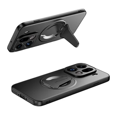 For Oppo Find X9 Pro 5G Magnetic Case Hidden Kickstand Skin-Feel Matte PC TPU Phone Back Cover - Black