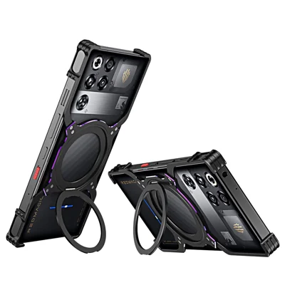 Für ZTE nubia RedMagic 11 Pro 5G / 11 Pro+ 5G Hülle Ständer Metall Stoßfänger Magnetische Handyhülle - Schwarz / Lila