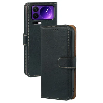 For Xiaomi 17 Pro Max Case RFID Blocking Wallet Litchi Texture Leather Phone Cover Magnetic Clasp - Black