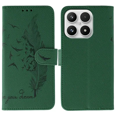 Capa de Telefone Xiaomi 17 Feather Imprint PU Leather Wallet - Verde