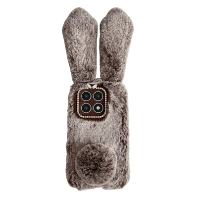 For Xiaomi 17 Case Fluffy Cute Cow Winter Plush Inner TPU Phone Cover - Brown