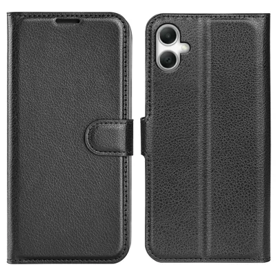 AMORUS For Samsung Galaxy A08 5G / A08 4G / A07 4G / F07 4G / M07 4G Wallet Case Litchi Texture Shockproof Leather Flip Stand Phone Cover - Black