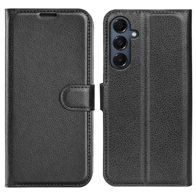 AMORUS For Samsung Galaxy A18 5G / A18 4G / A17 5G / 4G / F17 5G / M17 5G Wallet Case Litchi Texture Shockproof Leather Flip Stand Phone Cover - Black