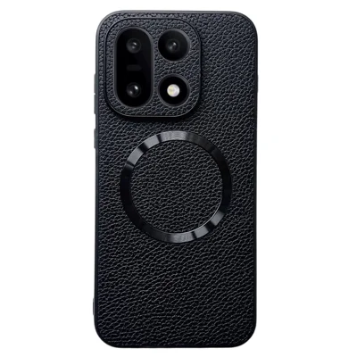 Étui pour OnePlus 15 5G Compatible avec MagSafe Texture de Litchi Cuir PU + Coque Arrière en TPU - Noir