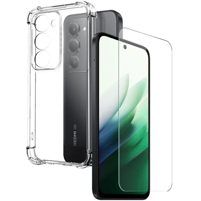 NORTHJO Pour Xiaomi Redmi 15 5G (Global) (169mm) Étui Quatre Coins Antichoc TPU Transparent Housse de Téléphone avec Verre Trempé