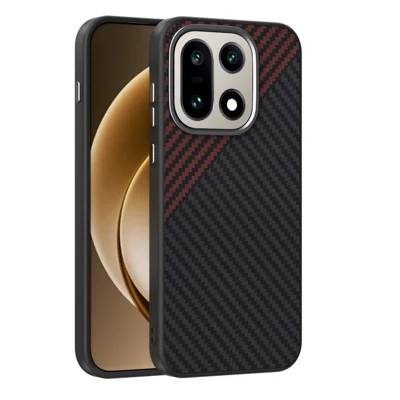ABEEL Pour Étui OnePlus 15 5G Compatible avec MagSafe Texture Fibre de Carbone Coque Arrière - Noir / Rouge