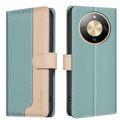 Per Honor X9d 5G Custodia in Pelle BINFEN COLOR Splicing Color RFID Blocking Wallet Stand Phone Cover - Verde