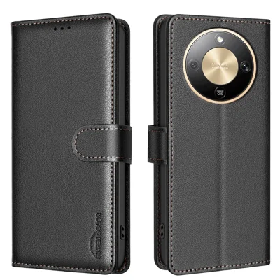 BINFEN COLOR For Honor Magic8 Lite 5G / X9d 5G / X70 5G Leather Case  BF32 Wallet RFID Blocking Phone Cover - Black