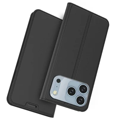Custodia per iPhone 17 Pro Max in pelle PU con porta carte e supporto - Nero