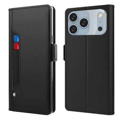 Custodia iPhone 17 Pro Max Stand in Pelle PU Copertura Telefono Porta Carte Specchio - Nero