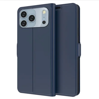 iPhone 17 Pro Max Hülle Stoßfest TPU Innenschale Leder Handyhülle Kartenfach - Blau