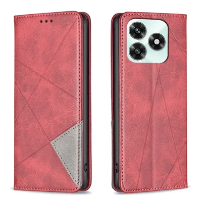 For Honor X5c 4G / Honor X5c Plus 4G Case Card Slots Geometry Imprint Leather Phone Cover - Red