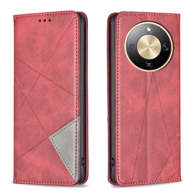 Til Honor X9d 5G Etui med Kortlommer Geometrisk Mønster Læder Telefonbeskyttelse - Rød