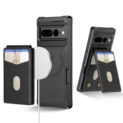 For Google Pixel 7 Pro 5G Magnetic Case Detachable Card Slot Kickstand Leather + TPU Phone Cover - Black