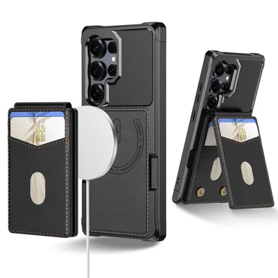For Samsung Galaxy S23 Ultra Magnetic Case Detachable Card Slot Kickstand Leather + TPU Phone Cover - Black