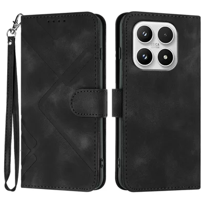 Xiaomi 17 Brieftasche Case Line Geprägte PU-Leder Handyhülle mit Riemen - Schwarz
