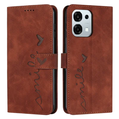 For Oppo A6 Pro 5G / Oppo A6 Pro 4G / Oppo F31 5G Stand Case PU Leather Phone Cover Imprinted Heart Pattern - Brown