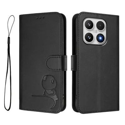 For Xiaomi 17 Case Panda Imprint RFID Blocking Wallet Leather Phone Cover with Wrist Strap - Black