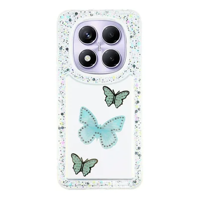For Xiaomi Redmi Note 14 Pro 5G  /  Poco X7 5G Case DIY Butterfly Glitter Epoxy Soft TPU Phone Back Cover - Green