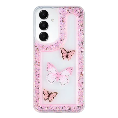 For Samsung Galaxy A15 5G Case DIY Butterfly Glitter Epoxy Soft TPU Phone Back Cover - Pink