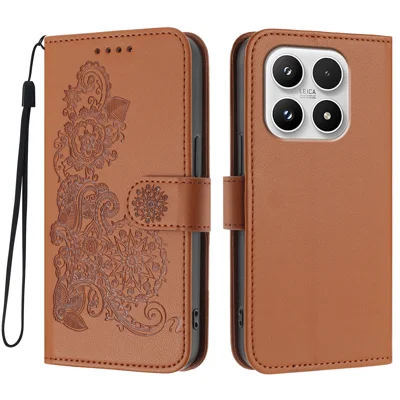 Voor Xiaomi 17 Telefoonhoesjes Mandala Bloem PU Leren Portemonnee Hoes met Bandje - Koffie