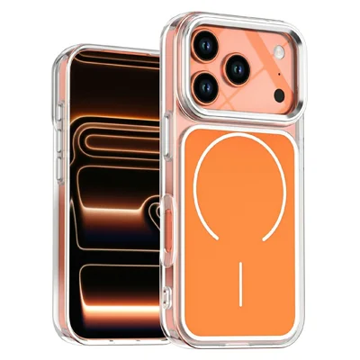 Capa Compatível com iPhone 17 Pro com MagSafe Acrilico Eletroplatado TPU Capa Traseira do Telefone - Laranja