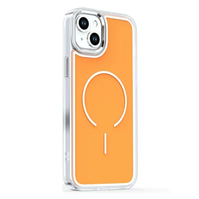 Étui pour iPhone 15 Compatible avec MagSafe, Coque Arrière en TPU Acrylique Électrolytique - Orange