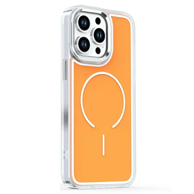 Capa para iPhone 15 Pro Compatível com MagSafe, Acrílico Eletroplastificado, Capa Traseira de TPU para Celular - Laranja