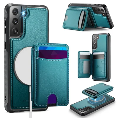 JEEHOOD For Samsung Galaxy S21 5G Case  J10  Magnetic Case Leather Back Phone Cover with Detachable Card Holder Kickstand - Blue