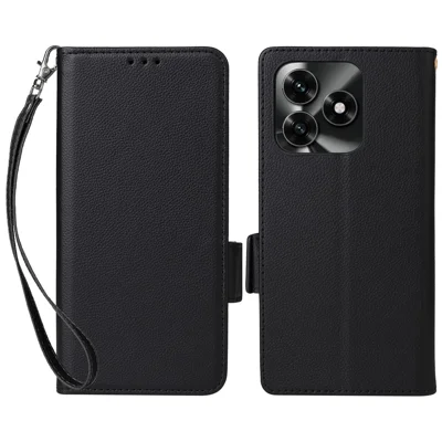 Custodia in pelle per Honor X5c 4G / X5c Plus 4G / Play10A 4G Texture Litchi Portafoglio Cover per telefono con cinturino da polso - Nero