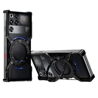 Voor ZTE nubia RedMagic 11 Pro 5G / 11 Pro+ 5G Hoesje Verlichte Magnetische Standring Aluminiumlegering + PC Bumper Telefoonhoesje Warmteafvoer - Zwart