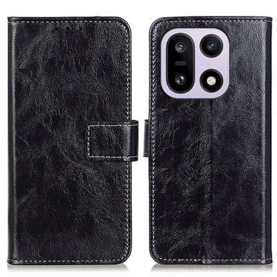 Voor OnePlus 15 5G hoesje portemonnee lederen telefoonhoes Crazy Horse textuur - Zwart