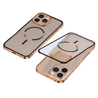 Capa para iPhone 16 Pro Compatível com MagSafe Alumínio Liga PC Matte Capa de Telefone Pop-Up Snap Lock - Laranja