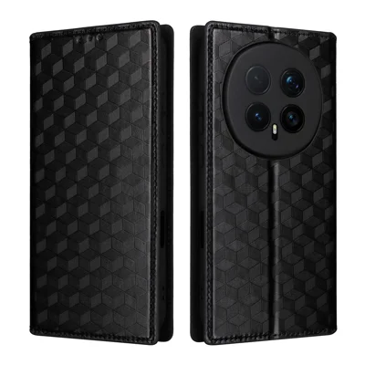 Capa Carteira Para Honor Magic8 Pro 5G Case Rhombus Impresso Couro PU Capa de Telefone - Preto