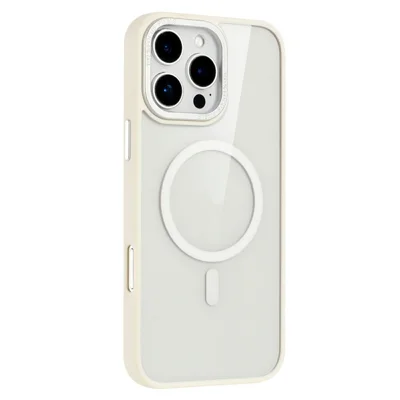 Capa para iPhone 16 Pro Max Compatível com MagSafe TPU + Capa Traseira de Telefone Acrílica Transparente - Branca