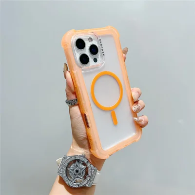 Capa para iPhone 16 Pro Max Compatível com MagSafe 3 em 1 TPU + PC à Prova de Choque Capa Traseira Fosca - Laranja