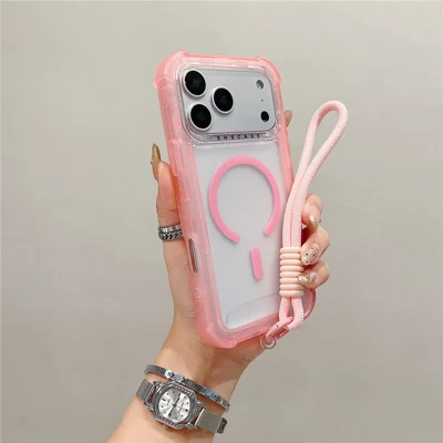 Til iPhone 17 Pro Max Case kompatibel med MagSafe 3 i 1 TPU + PC Matt bagside med håndloe - Pink