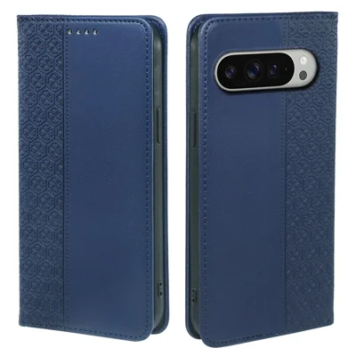 For Google Pixel 10 Pro XL Case Four Leaf Clover Leather Flip Phone Cover Stand Wallet - Blue