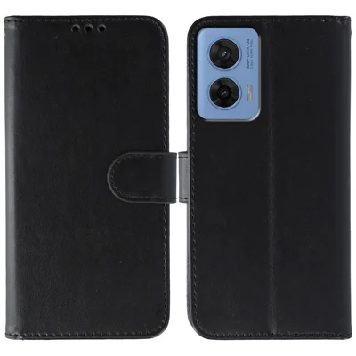 For Motorola G96 5G Case PU Leather Flip Wallet Phone Cover with Strap - Black