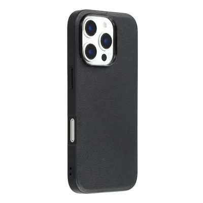Funda para iPhone 16 Pro compatible con MagSafe, textura de napa, cuero genuino de vaca recubierto de PC TPU