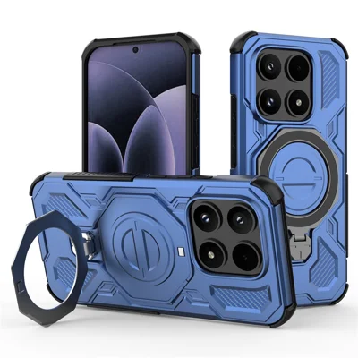 Voor Xiaomi 17 Magnetische Case Draaibare Metalen Standaard Stootvaste PC + TPU Telefoon Achterklep - Donkerblauw