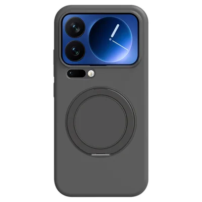 Capa Magnética Xiaomi 17 Pro Max com Suporte Giratório, Silicone Líquido e Capa de PC - Cinza