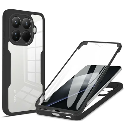 For Xiaomi 15T Pro Case Acrylic + TPU Clear Phone Cover with PET Screen Film - Black