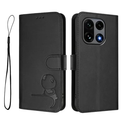 Voor OnePlus 15 5G hoesje met imprimé van een panda, RFID-blokkering, portemonnee, lederen telefoonhoes met polsbandje - Zwart