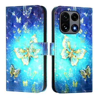 For OnePlus 15 5G Leather Case Pattern Printing Wallet Stand Mobile Cover with Strap - Golden Butterflies