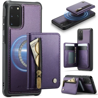 JEEHOOD For Samsung Galaxy S20 Plus 5G Case  J12 Magnetic Detachable Zipper Wallet Kickstand Leather Back Cover Magnetic Case - Purple