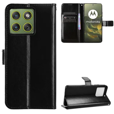 Étui en cuir PU pour Motorola Edge 70 5G avec sangle, texture Crazy Horse, étui portefeuille pour téléphone - Noir